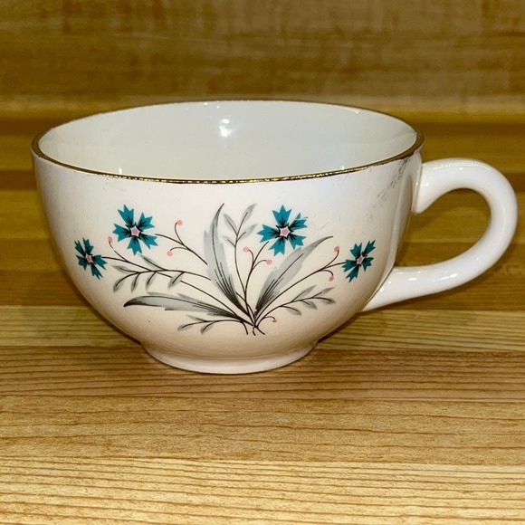 Set of 2 Teal Cornflower Tea Cups Gold Rims - Picture 3 of 6